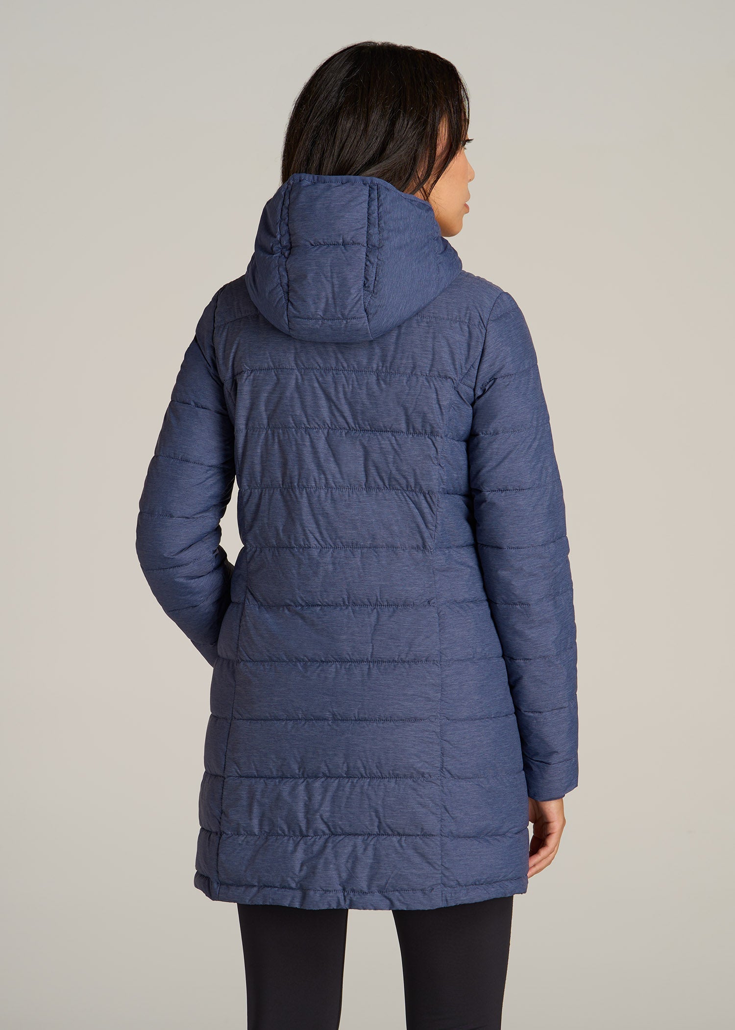 Packable Puffer Jacket for Tall Women in Blue Space Dye