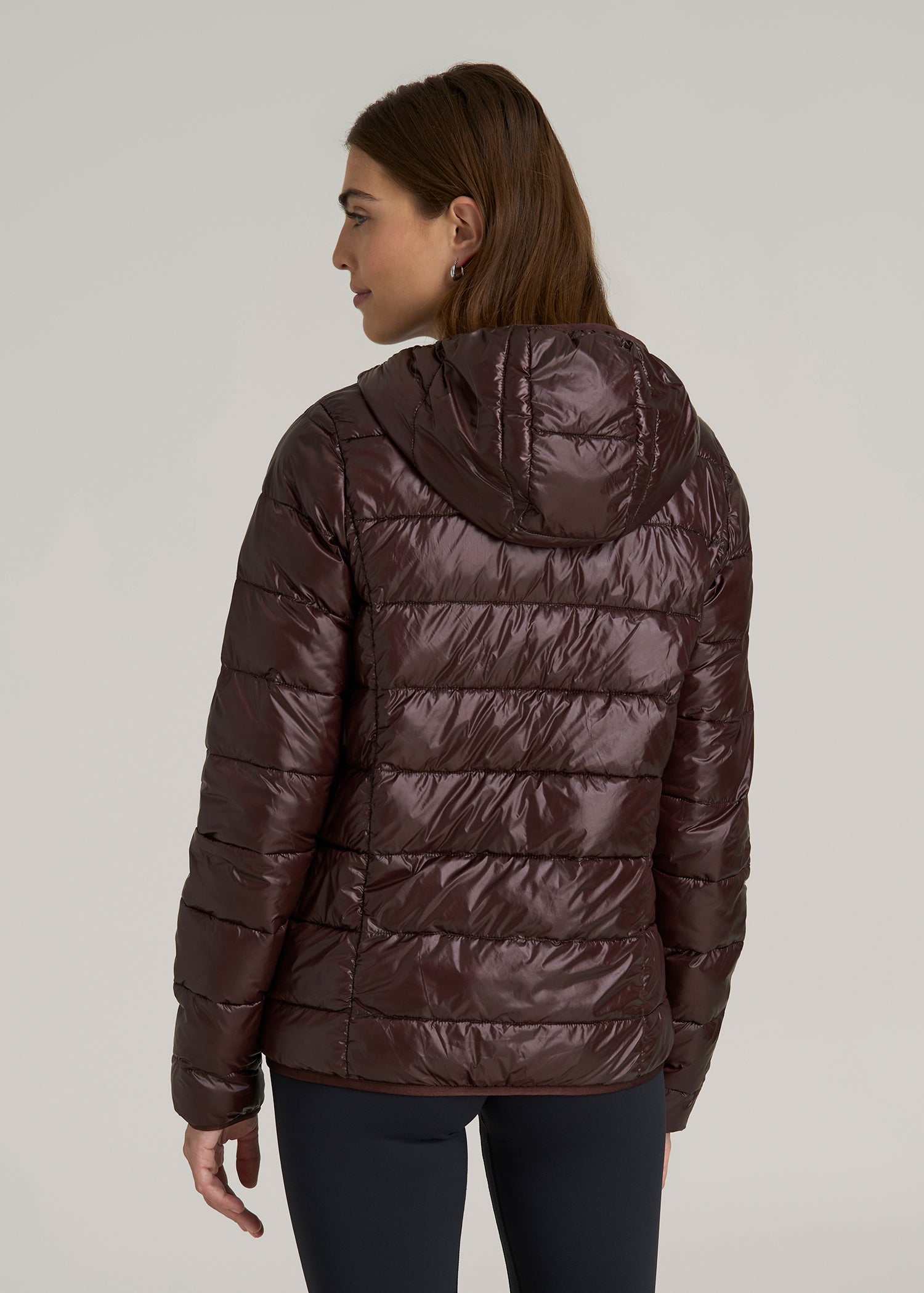 Packable Short Puffer Jacket for Tall Women in Oxblood