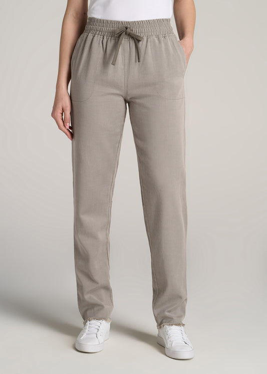 Patch Pocket Twill Pants for Tall Women in Taupe Grey