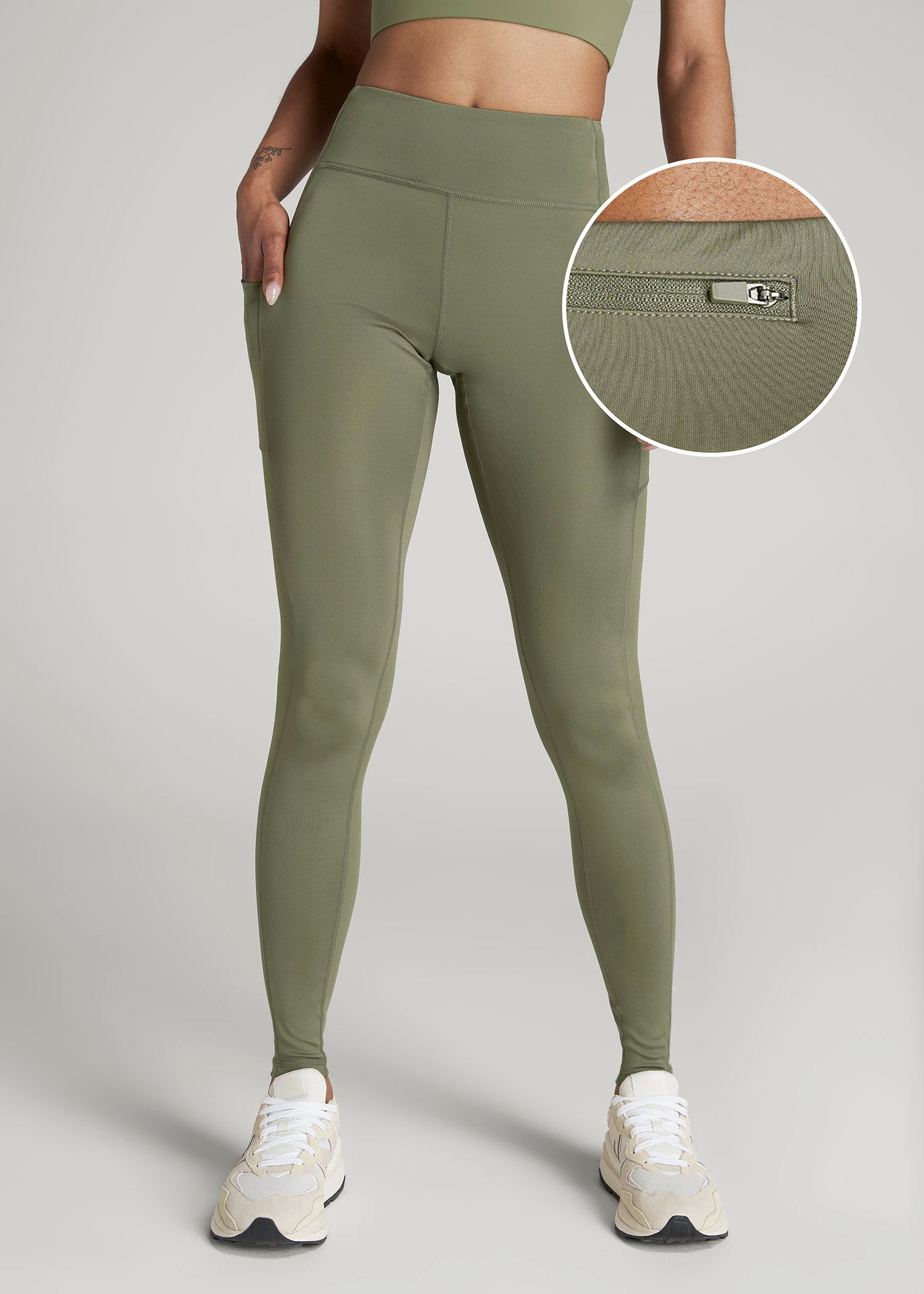 Women's Active Leggings with Pockets for Tall Women in Olive