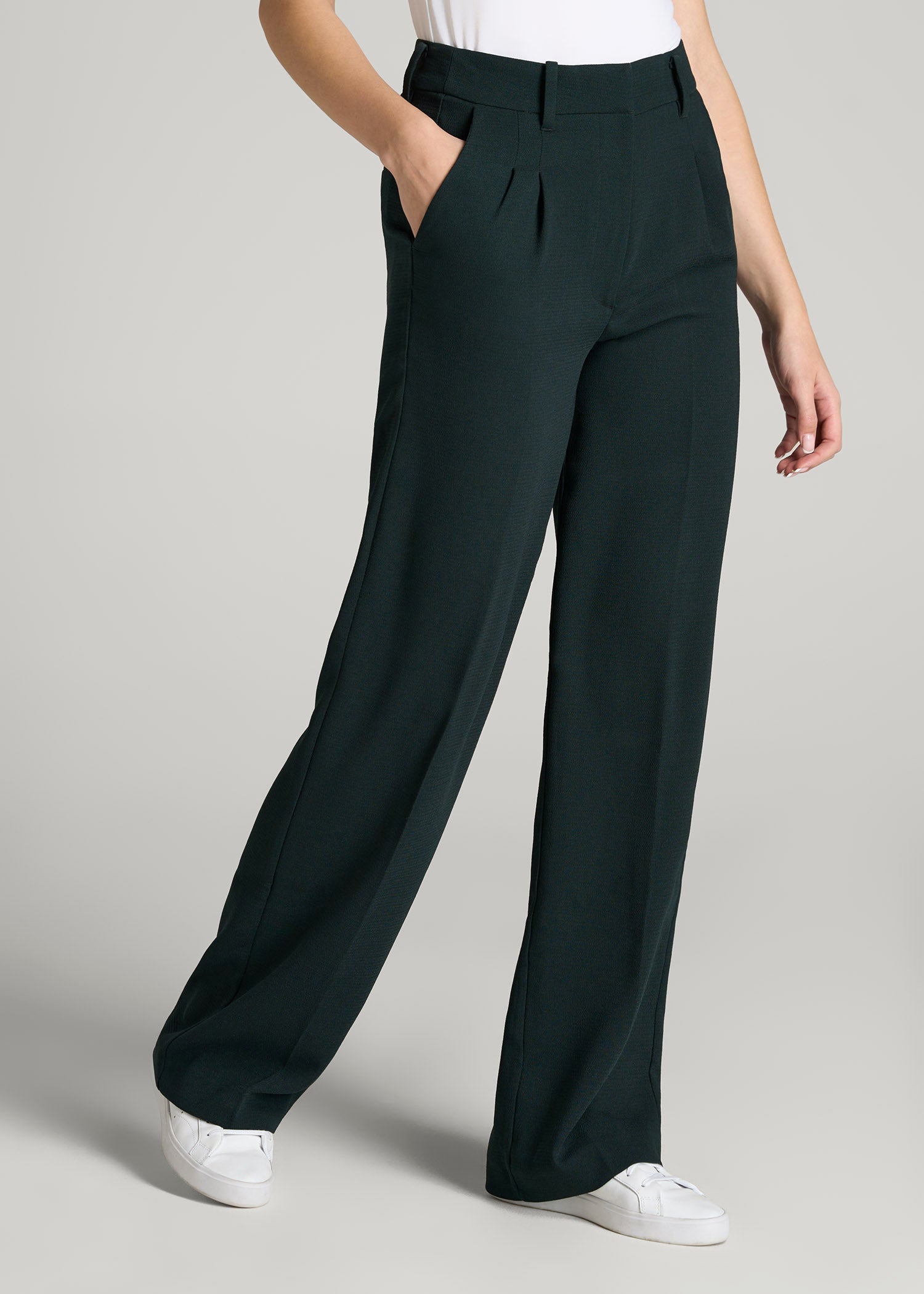 Pleated WIDE Leg Dress Pants for Tall Women in Midnight Green 10 / Extra Tall / Midnight Green