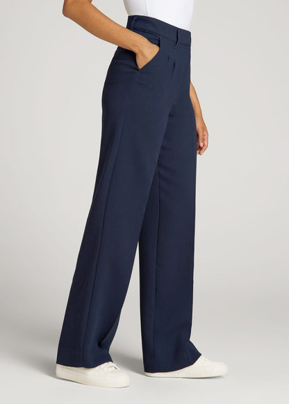 Pleated WIDE Leg Dress Pants for Tall Women in Navy