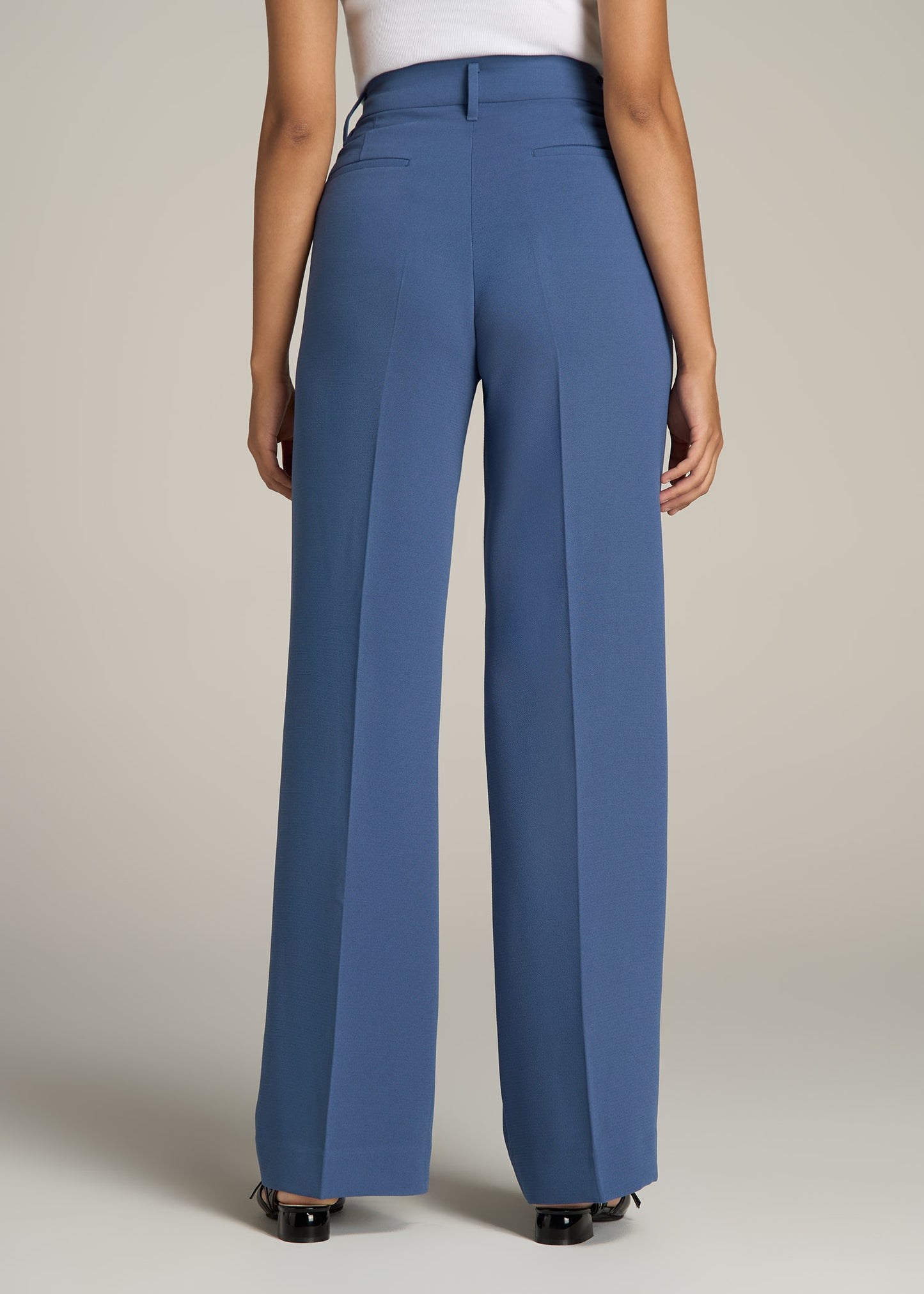 Pleated WIDE Leg Dress Pants for Tall Women in Steel Blue