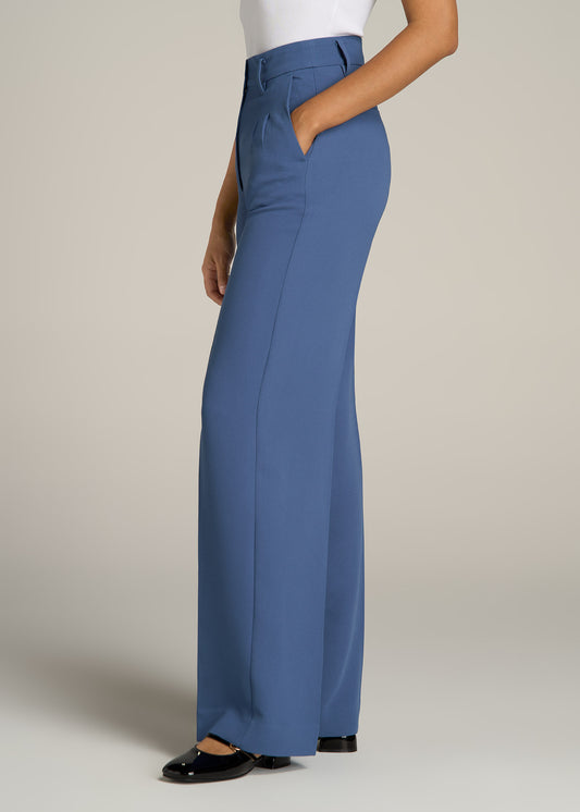 Pleated WIDE Leg Dress Pants for Tall Women in Steel Blue