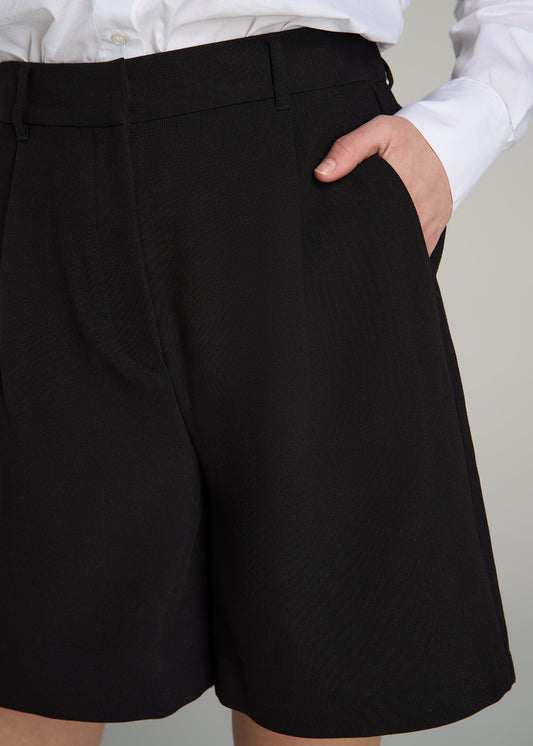 Pleated Tailored Shorts for Tall Women in Black