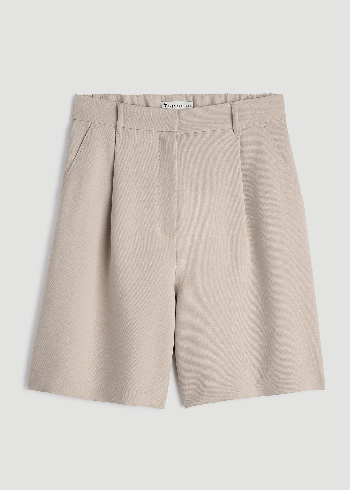 Pleated Tailored Shorts for Tall Women in Light Taupe