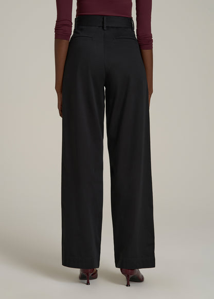 Pleated Wide Leg Chino With Belt for Tall Women in Deep Black