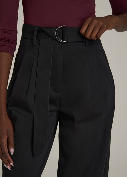 Pleated Wide Leg Chino With Belt for Tall Women in Deep Black