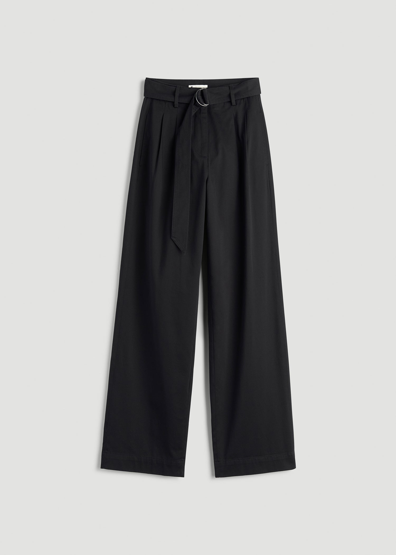 Pleated Wide Leg Chino With Belt for Tall Women in Deep Black