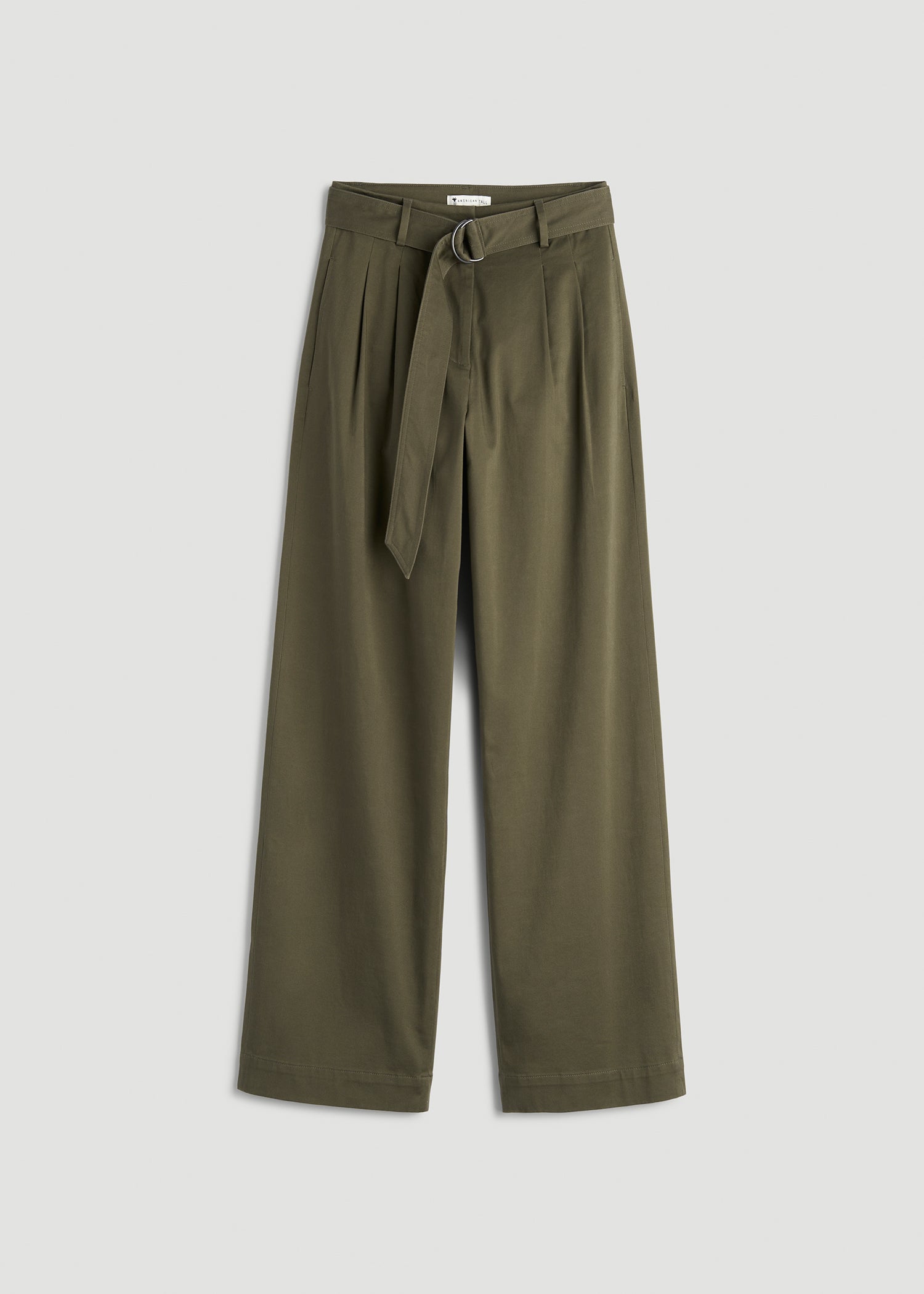 Pleated Wide Leg Chino With Belt for Tall Women in Forest Night