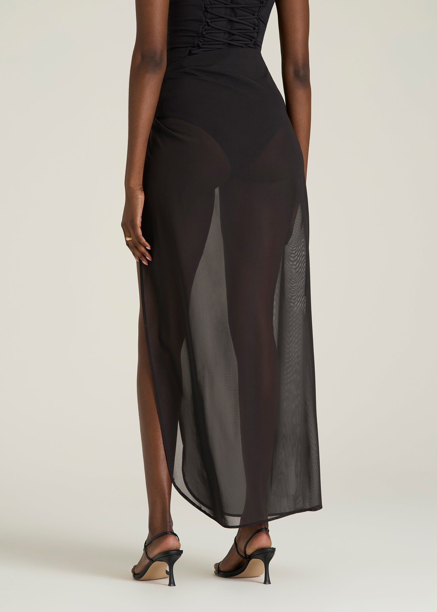 Power Mesh Long Sarong for Tall Women in Deep Black