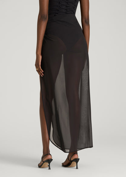 Power Mesh Long Sarong for Tall Women in Deep Black