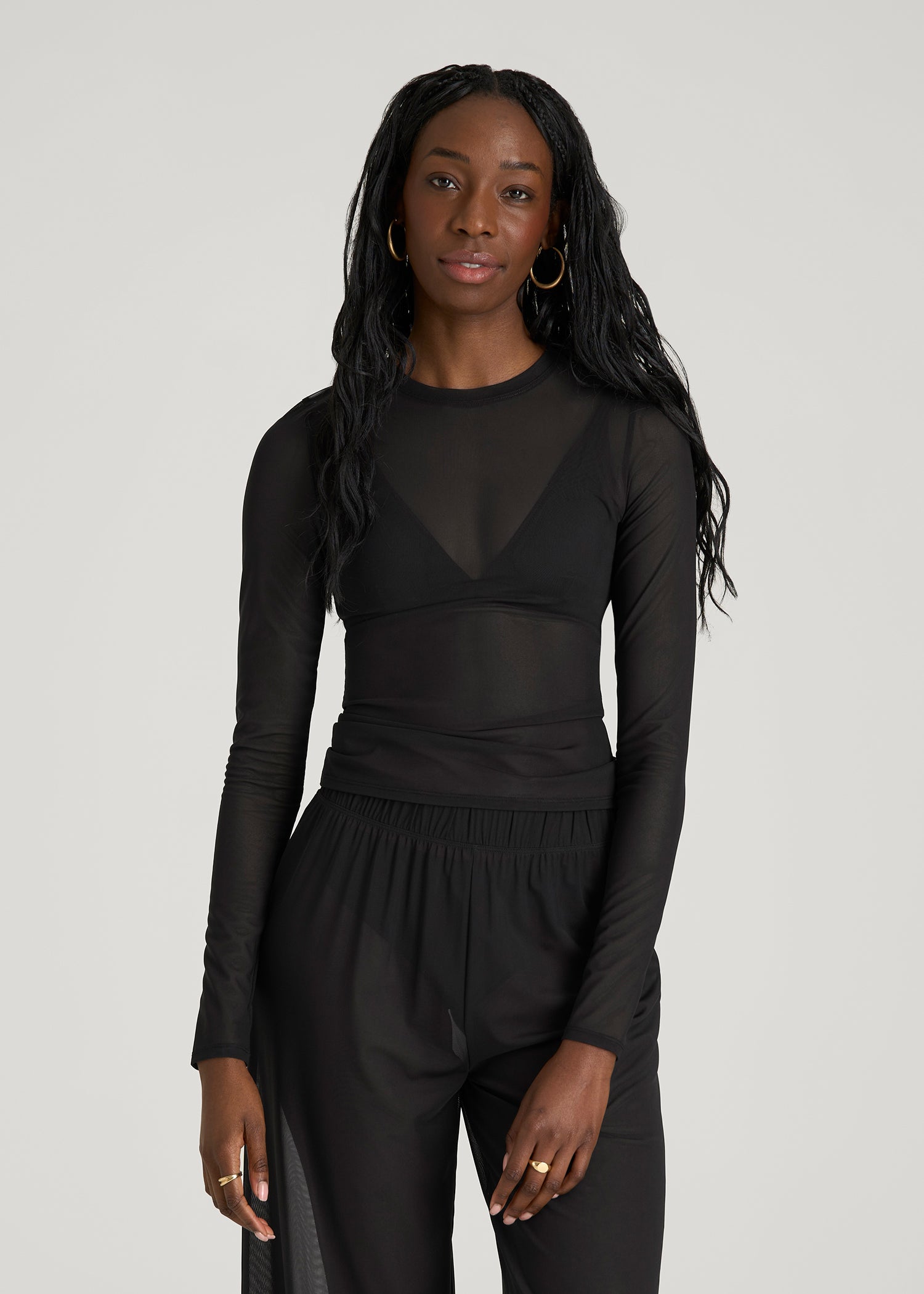 Power Mesh Long Sleeve Top and Power Mesh Pants in Deep Black