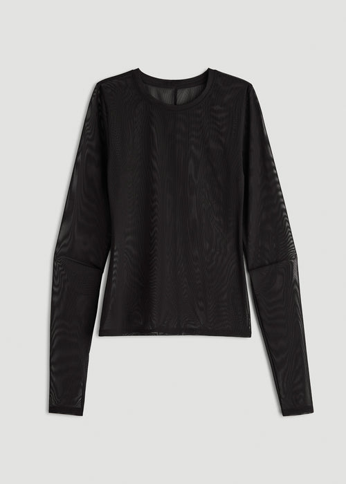 Power Mesh Fitted Long Sleeve Top for Tall Women in Deep Black