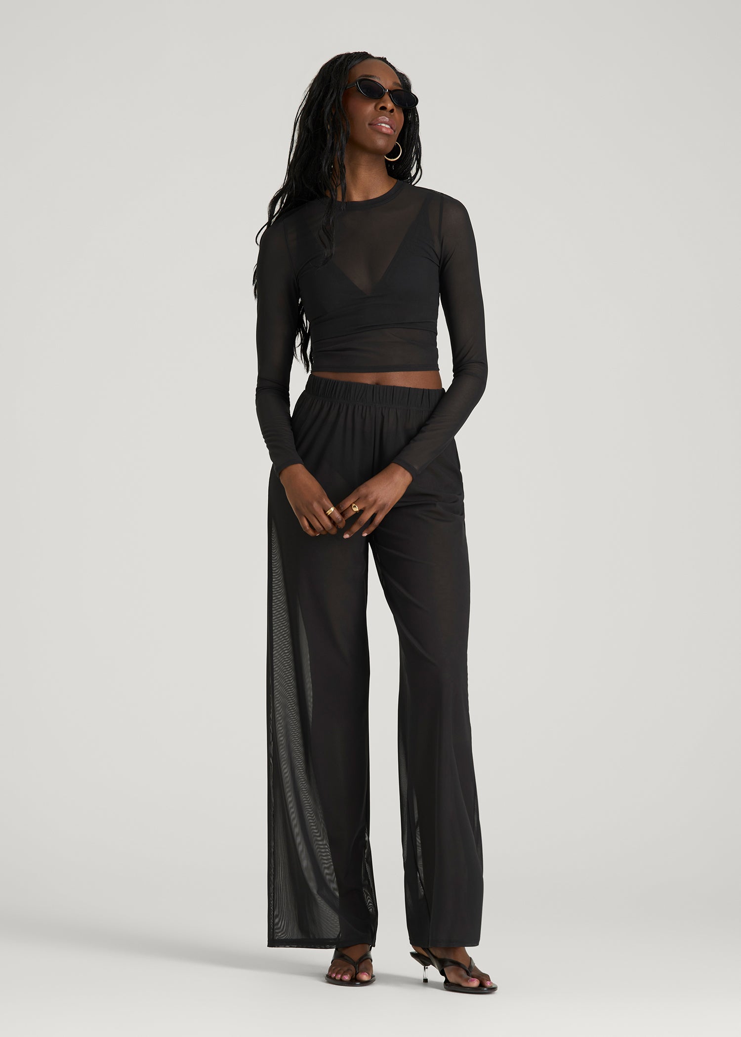 Power Mesh Pants for Tall Women | Wide Leg Swim Coverup – American