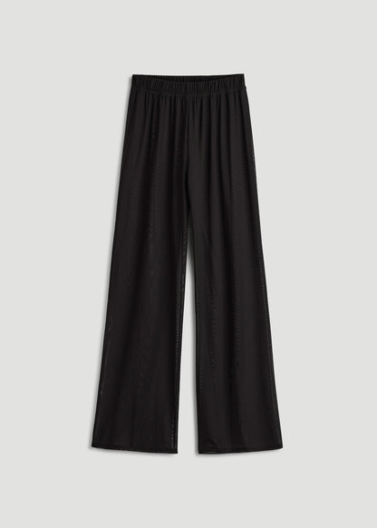 Power Mesh Wide-Leg Pants for Tall Women in Deep Black