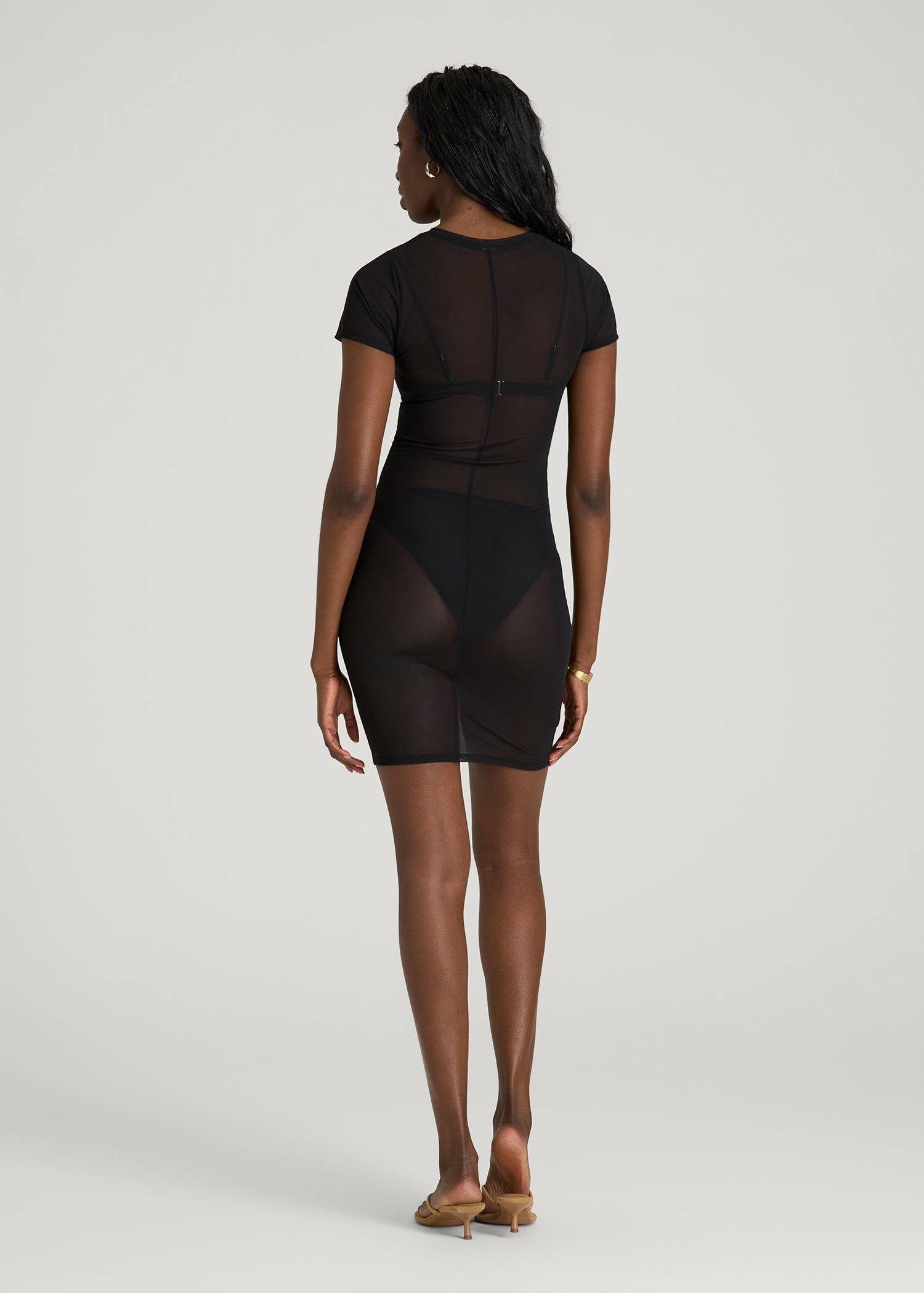 Power Mesh Fitted Short Sleeve Mini Dress for Tall Women in Deep Black XL / Tall / Deep Black Power Mesh Fitted Short Sleeve Mini Dress for Tall Women in Deep Black XL / Tall / Deep Black