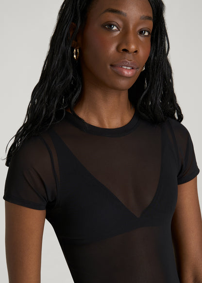 black dress with mesh top Ser.o.ya Noel Mesh Midi Dress in Black