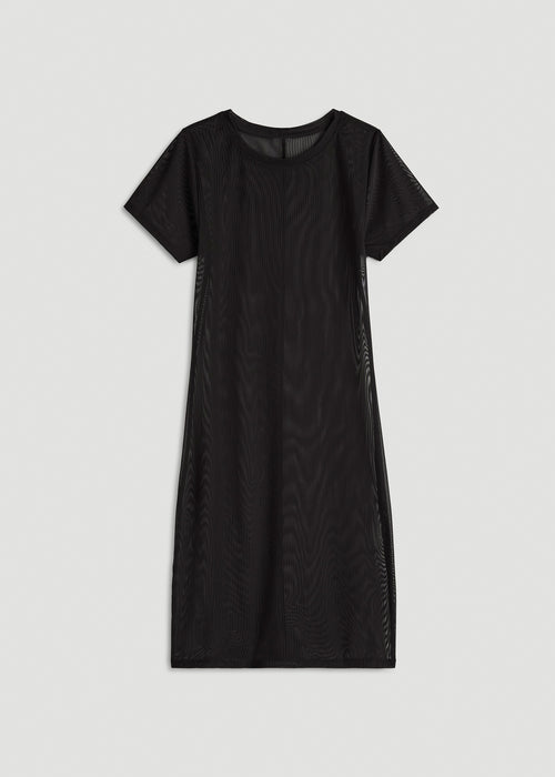 Power Mesh Fitted Short Sleeve Mini Dress for Tall Women in Deep Black XL / Tall / Deep Black