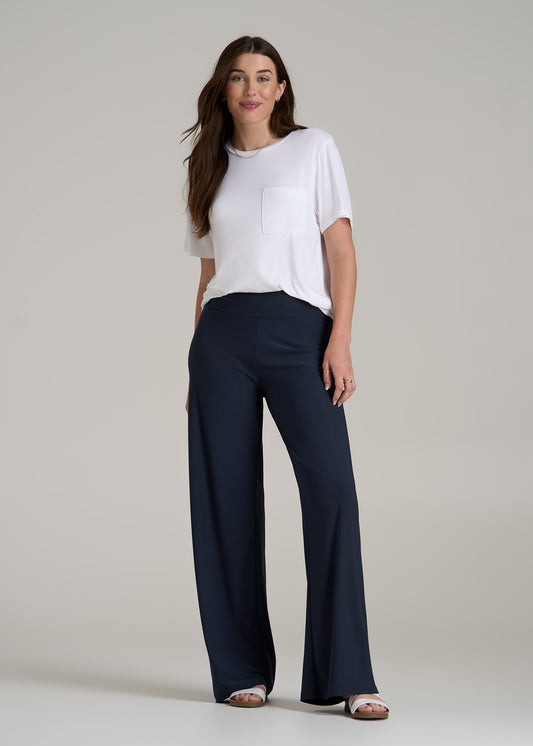 Pull On Breezy Wide Leg Pants for Tall Women in Navy