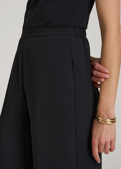 Pull-On Crepe Ultra Wide Pants for Tall Women in Black