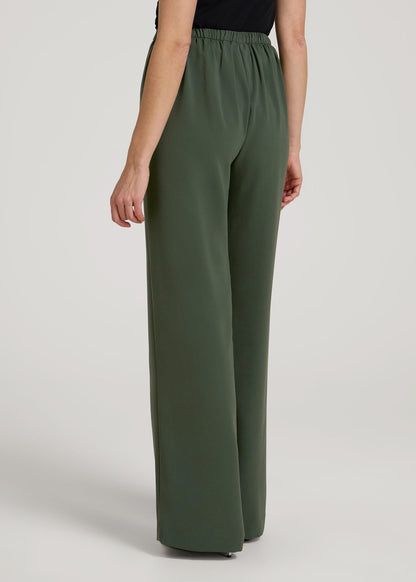 Pull-On Crepe Ultra Wide Pants for Tall Women in Climbing Ivy