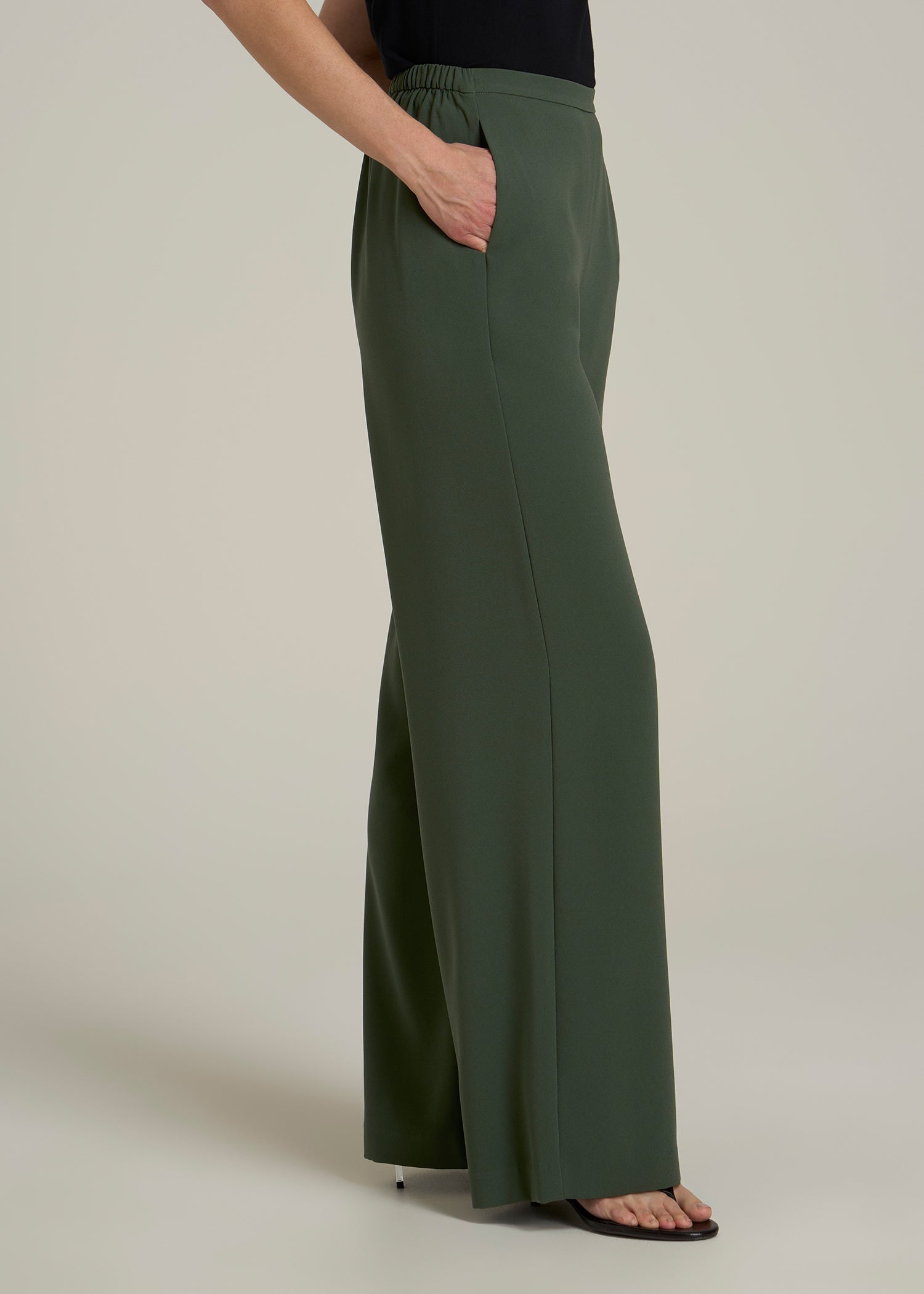 Pull-On Crepe Ultra Wide Pants for Tall Women in Climbing Ivy