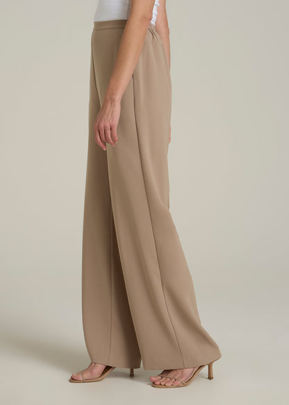 Pull-On Crepe Ultra Wide Pants for Tall Women in Dark Sand