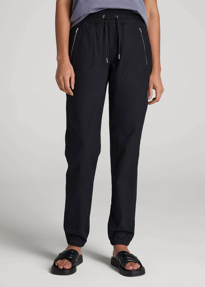 Pull-On Linen Joggers for Tall Women in Black