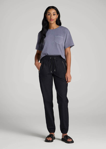 Pull-On Linen Joggers for Tall Women in Black