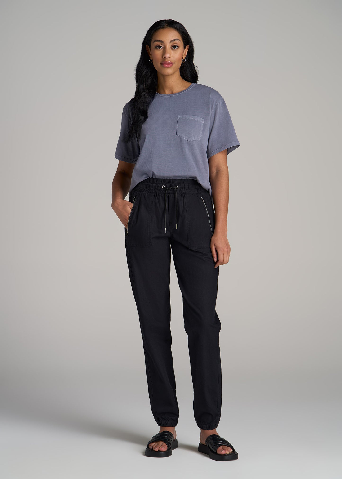 Pull-On Linen Joggers for Tall Women in Black