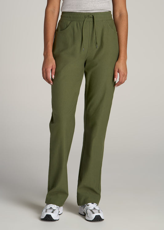 Pull-On Straight Leg Knit Pants for Tall Women in Bright Olive