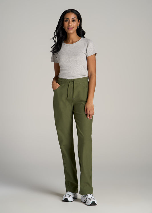 Pull-On Straight Leg Knit Pants for Tall Women in Bright Olive