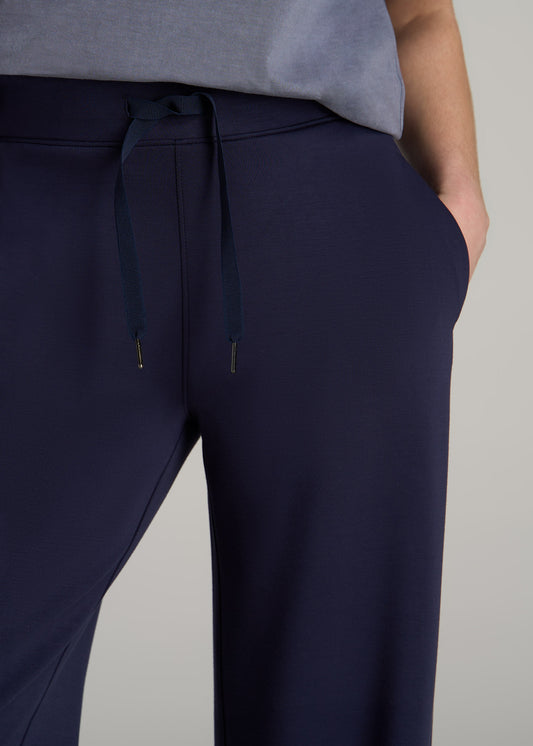 Pull-On Tie Waist Wide Leg Pants for Tall Women in Navy