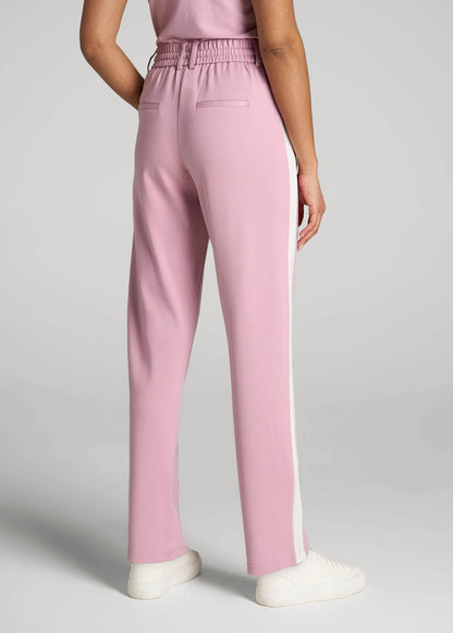 Pull On Tuxedo Stripe Pants for Tall Women in Pink Peony and White Alyssum