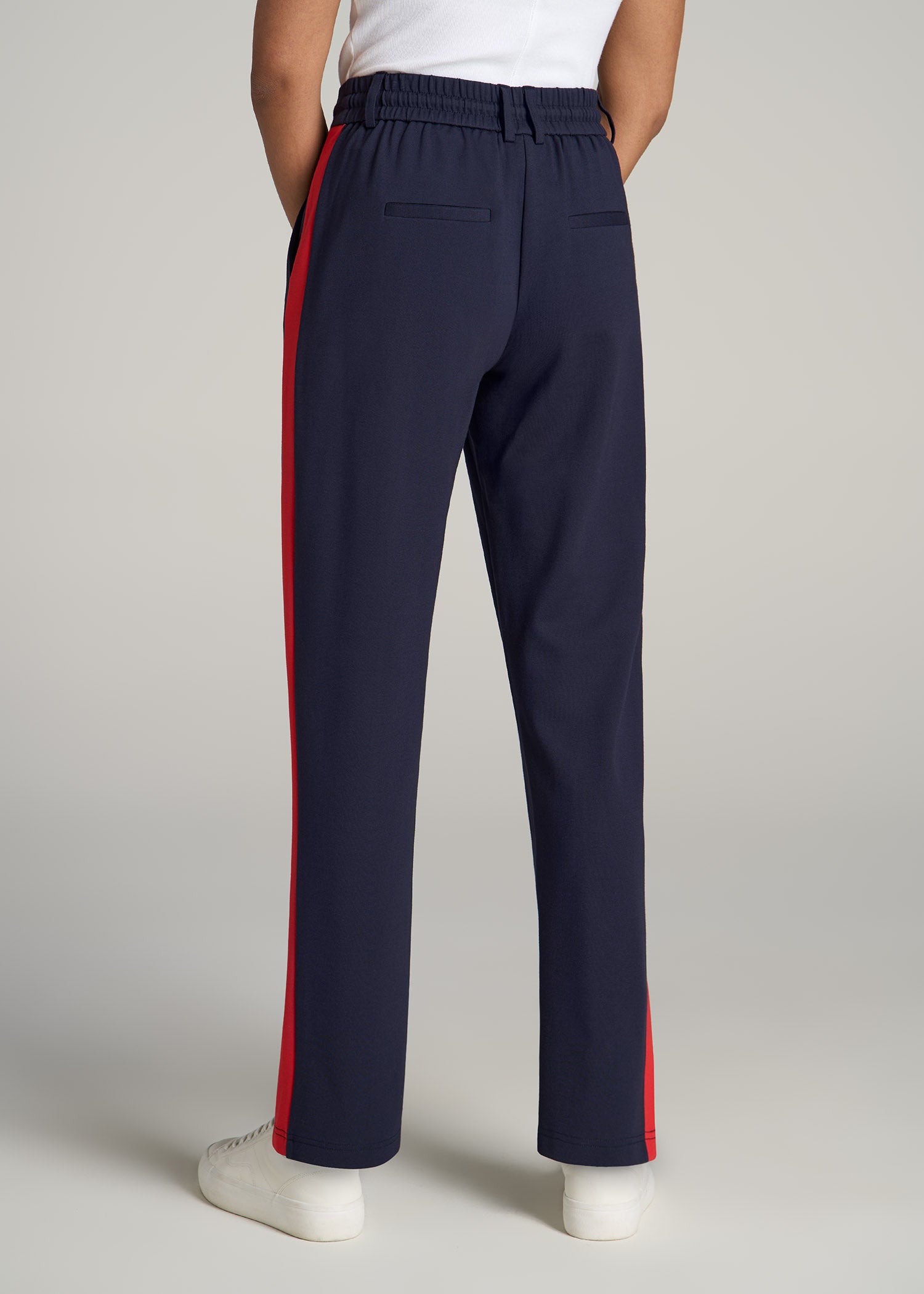 Pull On Tuxedo Stripe Pants for Tall Women in True Navy and Radiant Red 18 / Tall / True Navy and Radiant Red Pull On Tuxedo Stripe Pants for Tall Women in True Navy and Radiant Red 18 / Tall / True Navy and Radiant Red