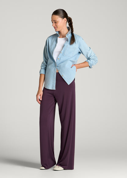 Pull-On Breezy Wide Leg Pants for Tall Women in Aubergine