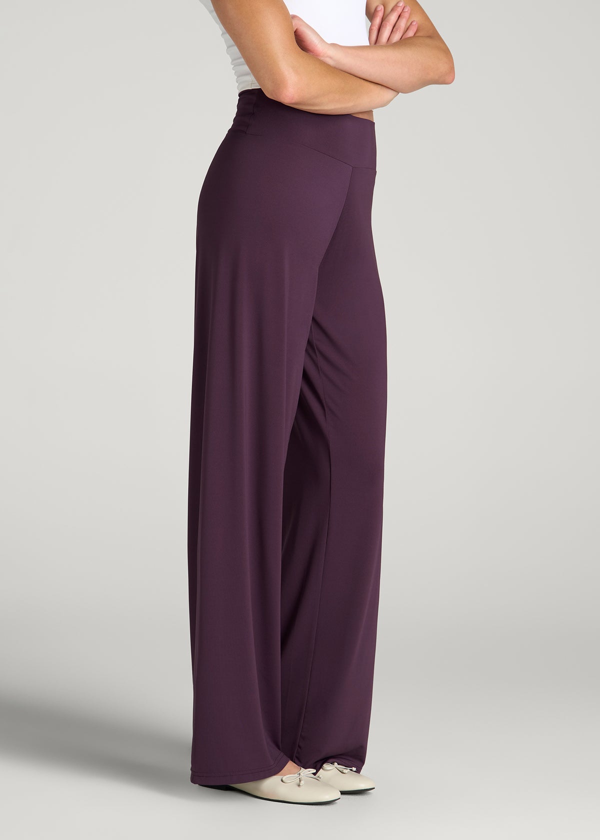 Pull-On Breezy Wide Leg Pants for Tall Women in Aubergine