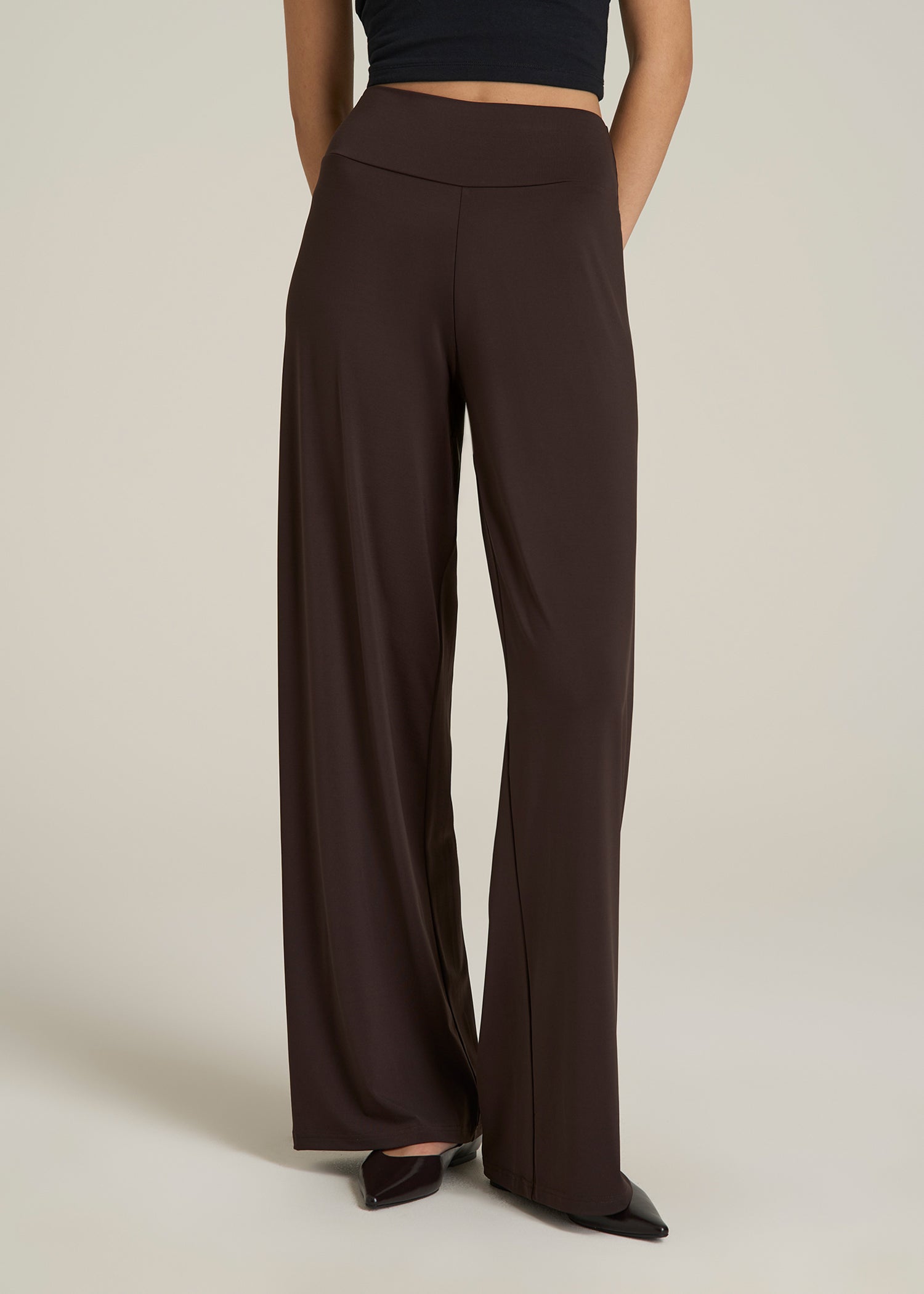 Pull On Breezy Wide Leg Pants for Tall Women in Espresso