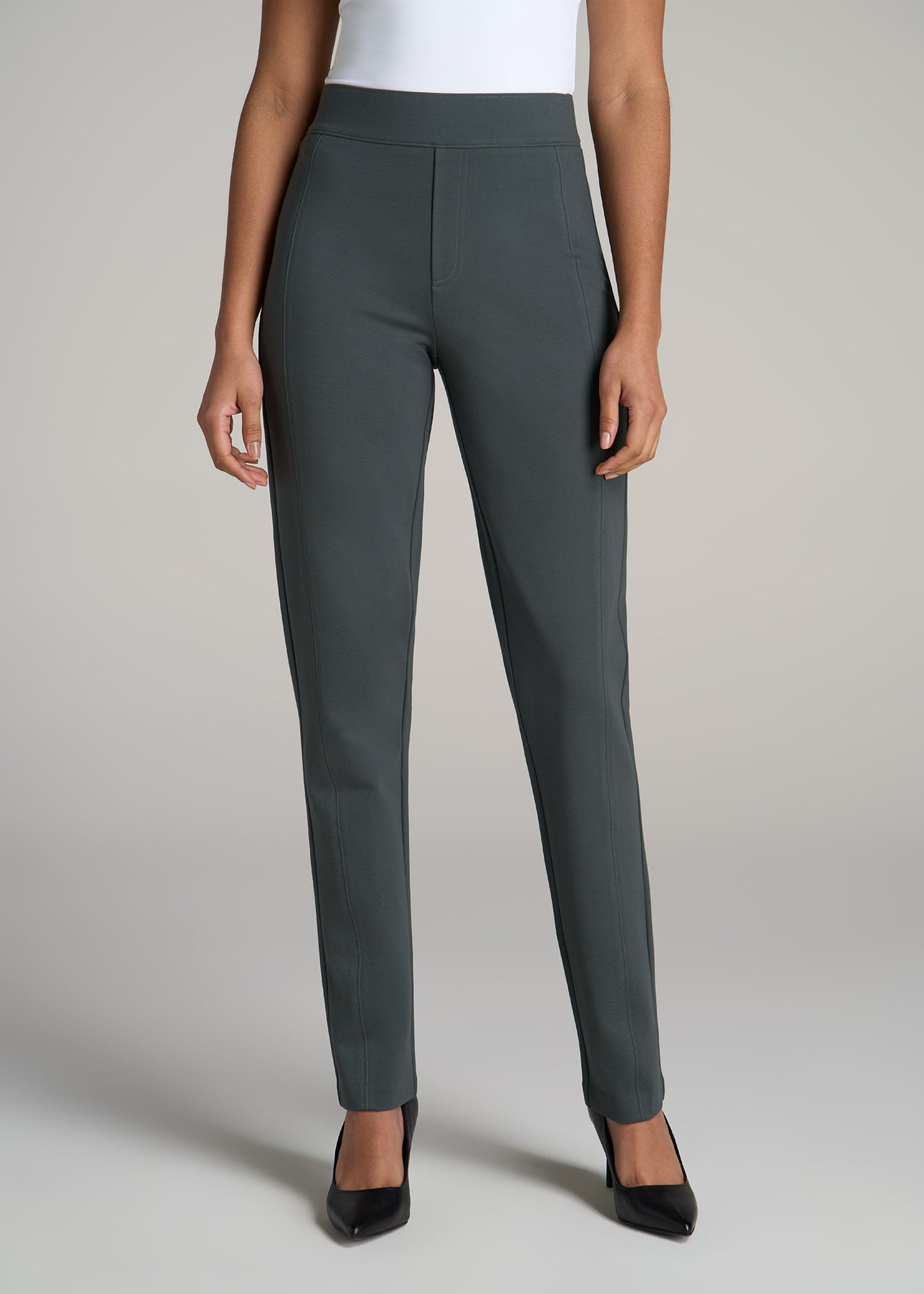 Pull-on Slim Dress Pants for Tall Women in Soft Green