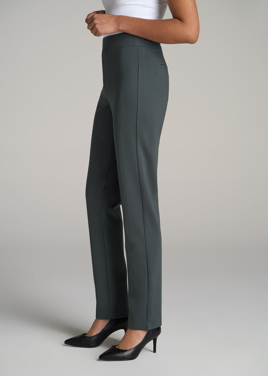 Pull-on Slim Dress Pants for Tall Women in Soft Green