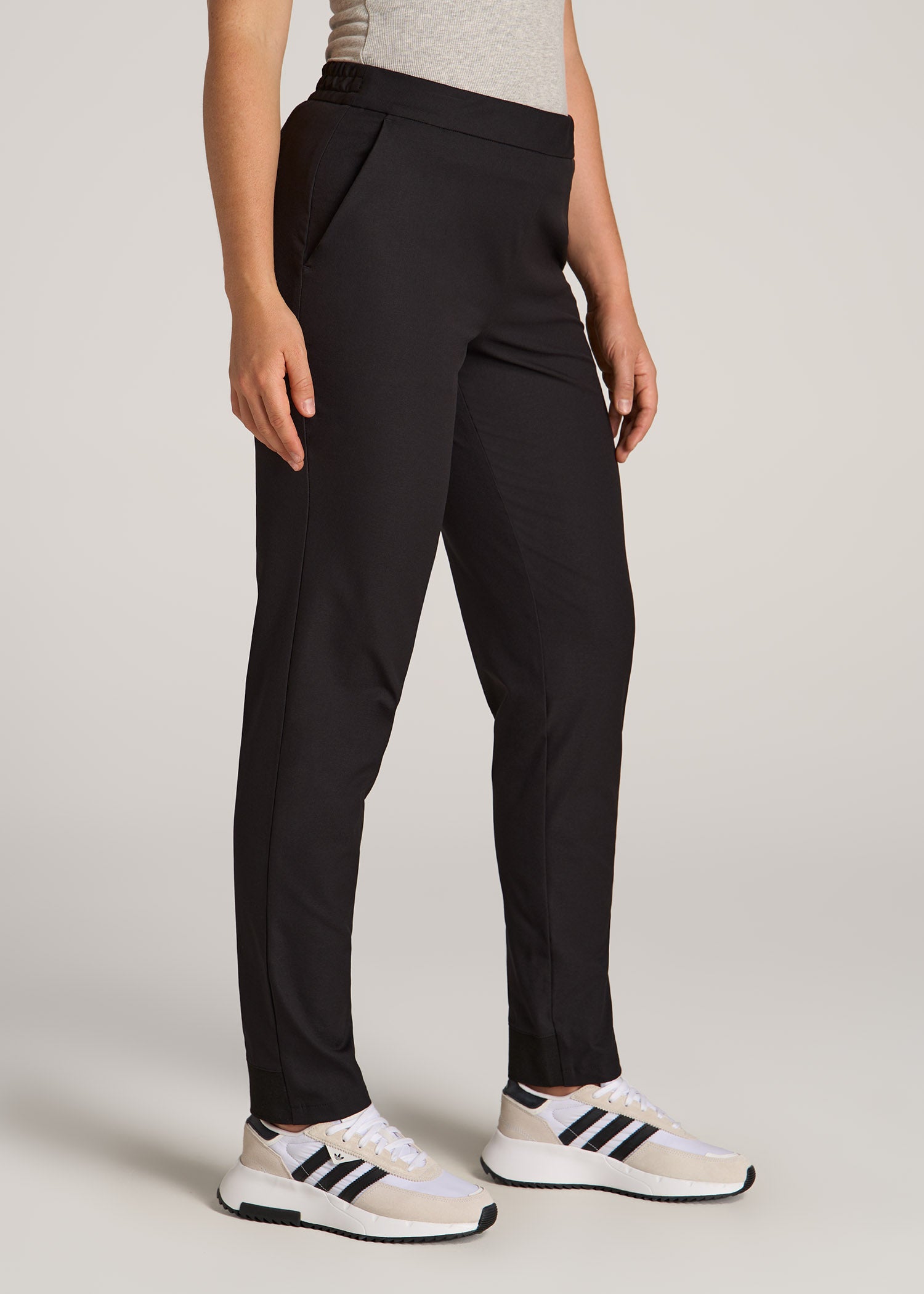 Ladies Elastic Waist Pull-On Woven Pants with Side Pockets