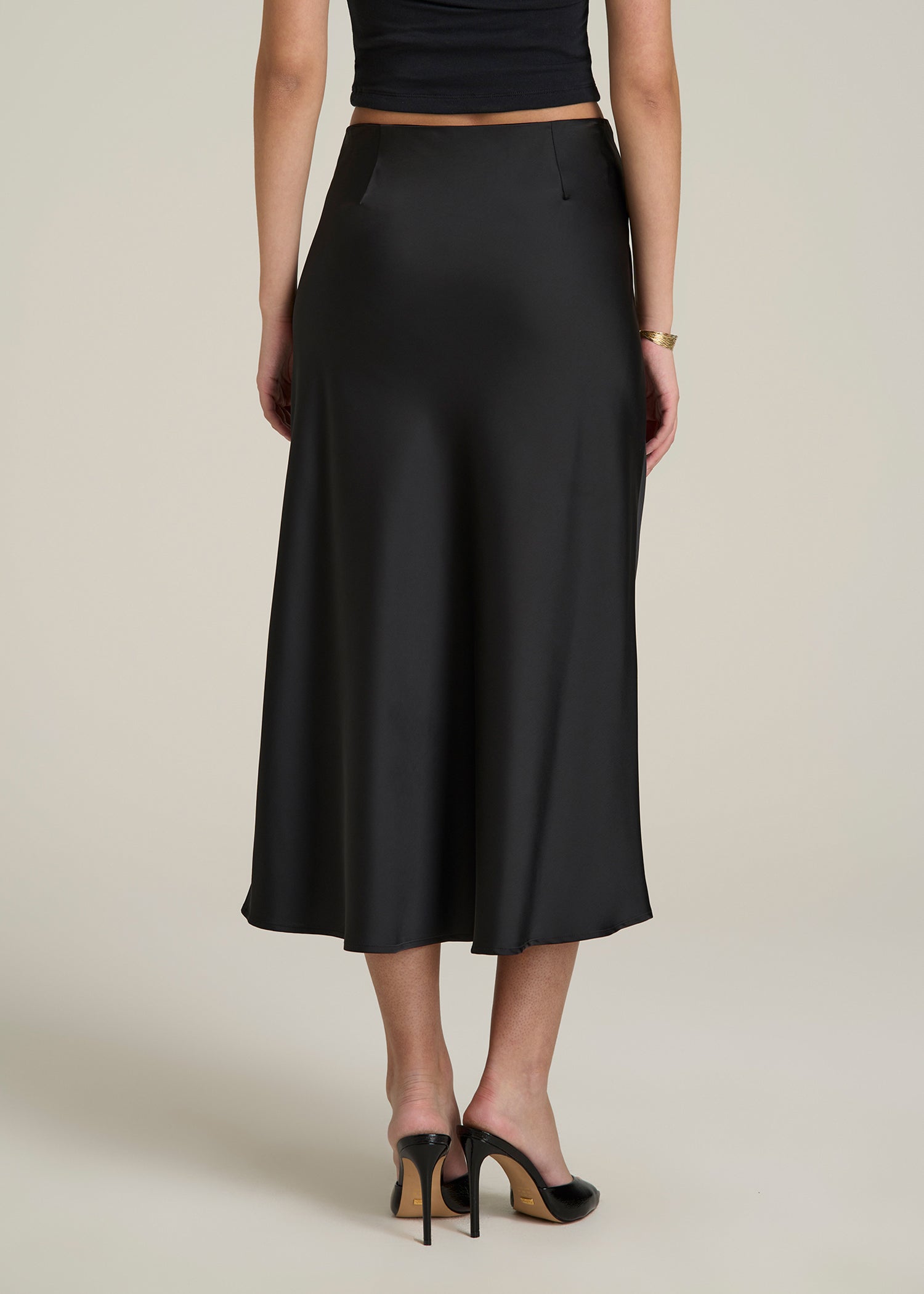 Pull-On Satin Midi Skirt for Tall Women in Black