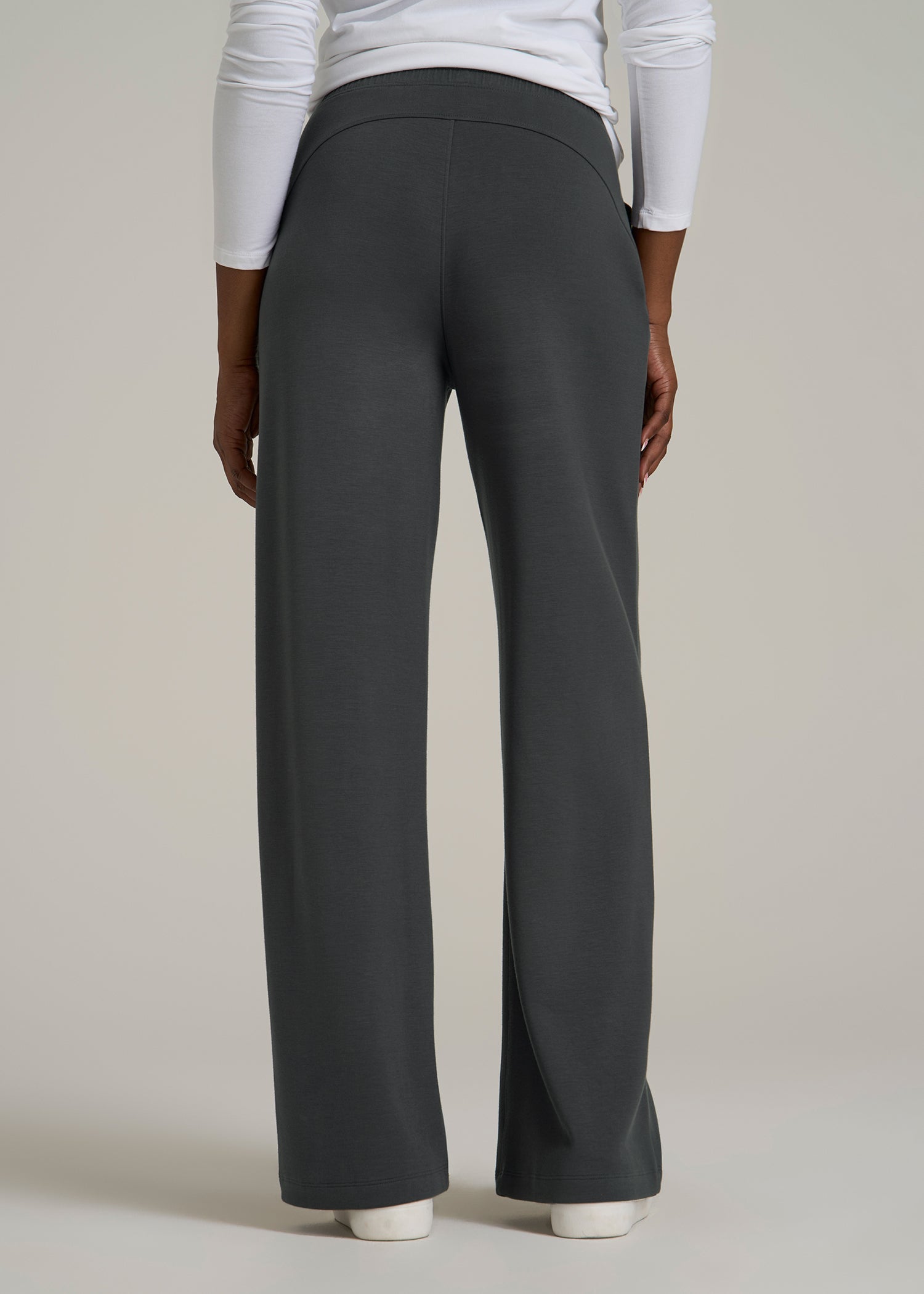 Pull-On Tie Waist Wide Leg Pants for Tall Women in Iron Grey