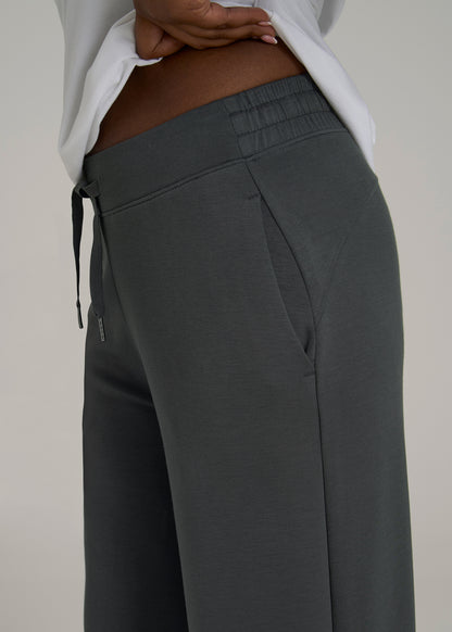 Pull-On Tie Waist Wide Leg Pants for Tall Women in Iron Grey