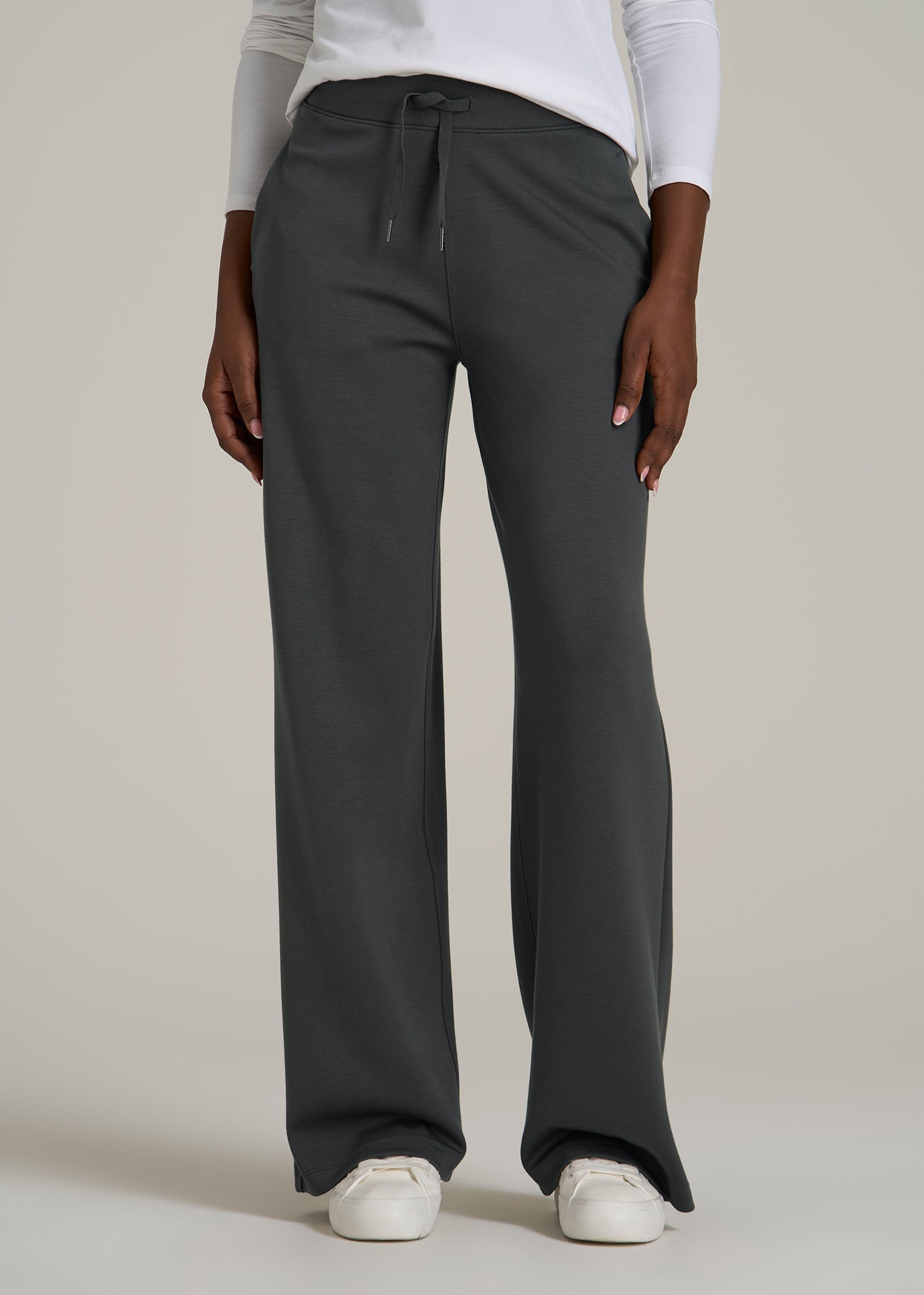 Pull-On Tie Waist Wide Leg Pants for Tall Women in Iron Grey