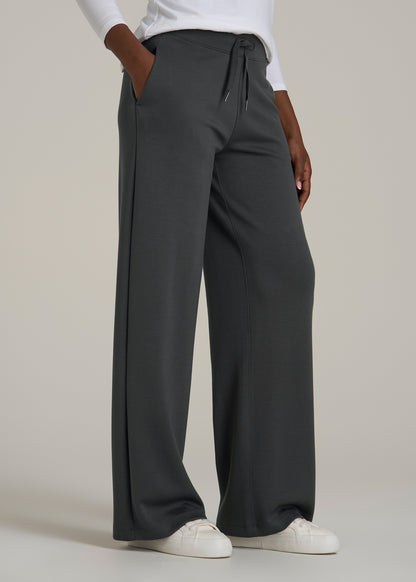 Pull-On Tie Waist Wide Leg Pants for Tall Women in Iron Grey