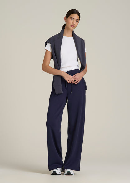 Pull-On Tie Waist Wide Leg Pants for Tall Women in Navy