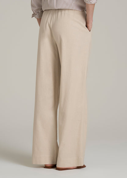 Pull On Wide Leg Linen Pants for Tall Women in Light Stone
