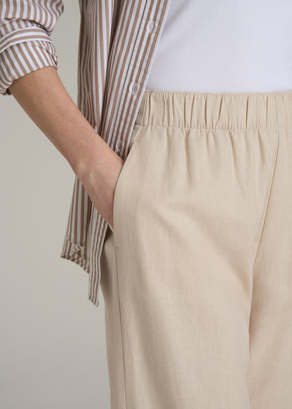 Pull On Wide Leg Linen Pants for Tall Women in Light Stone